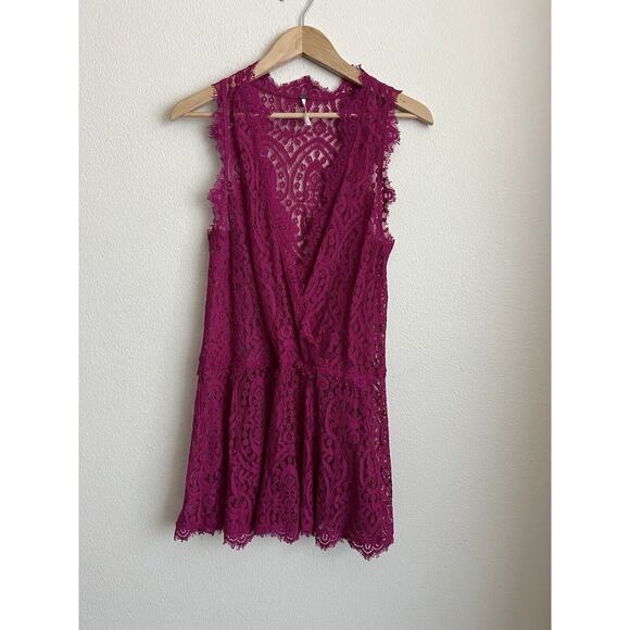 Free People Heart In Two Lace Sheer Mini Dress Pink Size XS Unlined - Picture 4 of 8